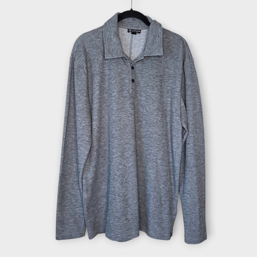 Aether Merino Wool Long Sleeve Polo Heathered Gray Men's XL